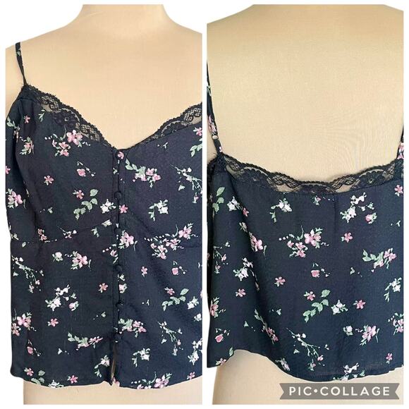 Arizona Y2K Babydoll Dark Floral Top Size XL Lace Trim Fairy Grunge Whimsygoth - Picture 1 of 11